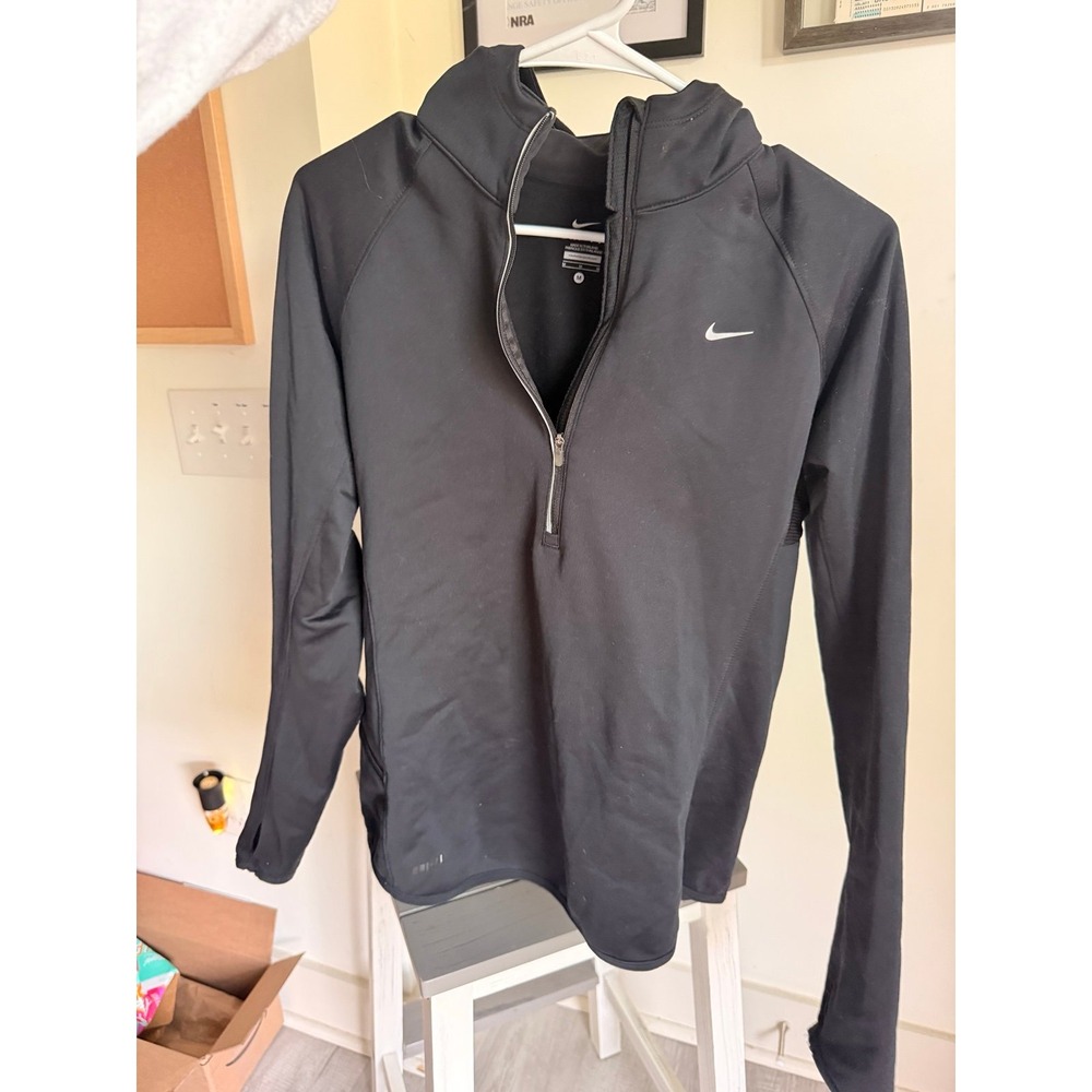 Nike black women's medium hooded fleece lined half zip pullover